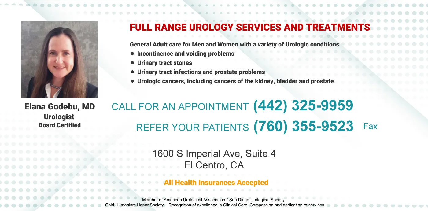 Dr. Elana Godebu is seeing patients for Urology needs in El Centro